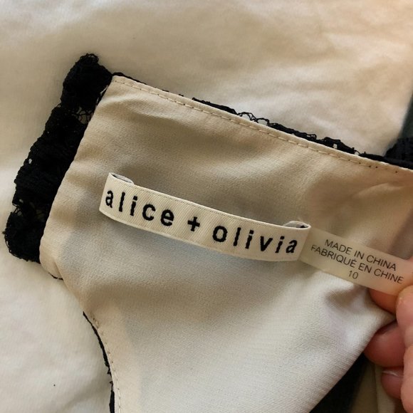 Alice and Olivia, black lace with nude lining midi dress with open back, size 10 - Picture 5 of 5